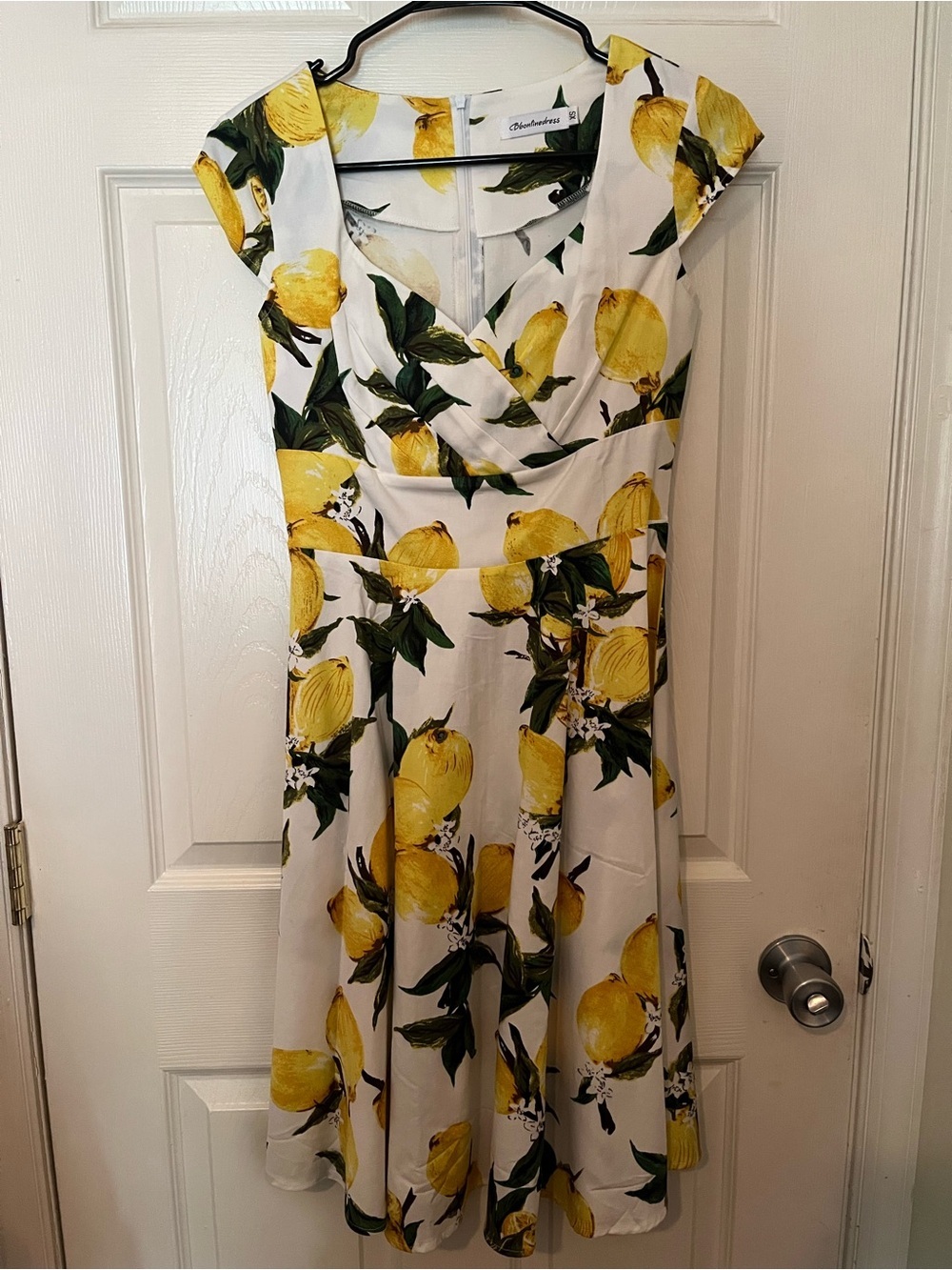 White Floral Lemon-Print Midi Dress XS Summer Coastal Old Money Preppy